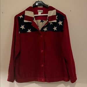 Coldwater Creek Red, Navy & Cream Star-Pattern Jacket